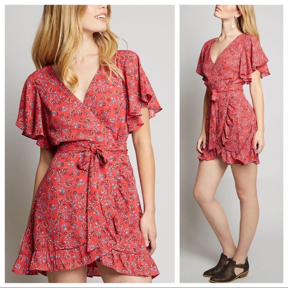 Jack by BB Dakota Red Floral Ruffled Dress NWT
